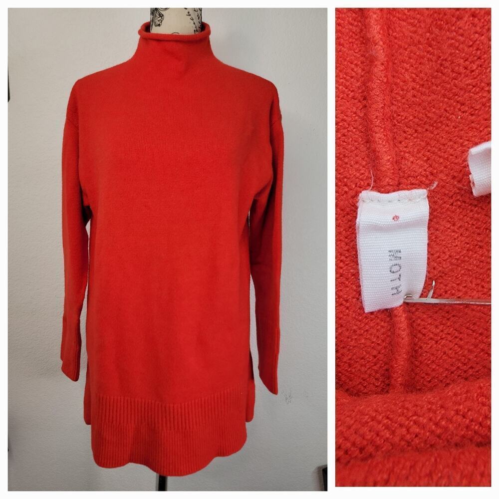 Anthropologie Moth Sweater Womens XS Fisherman Mock Neck Red Knit Coastal